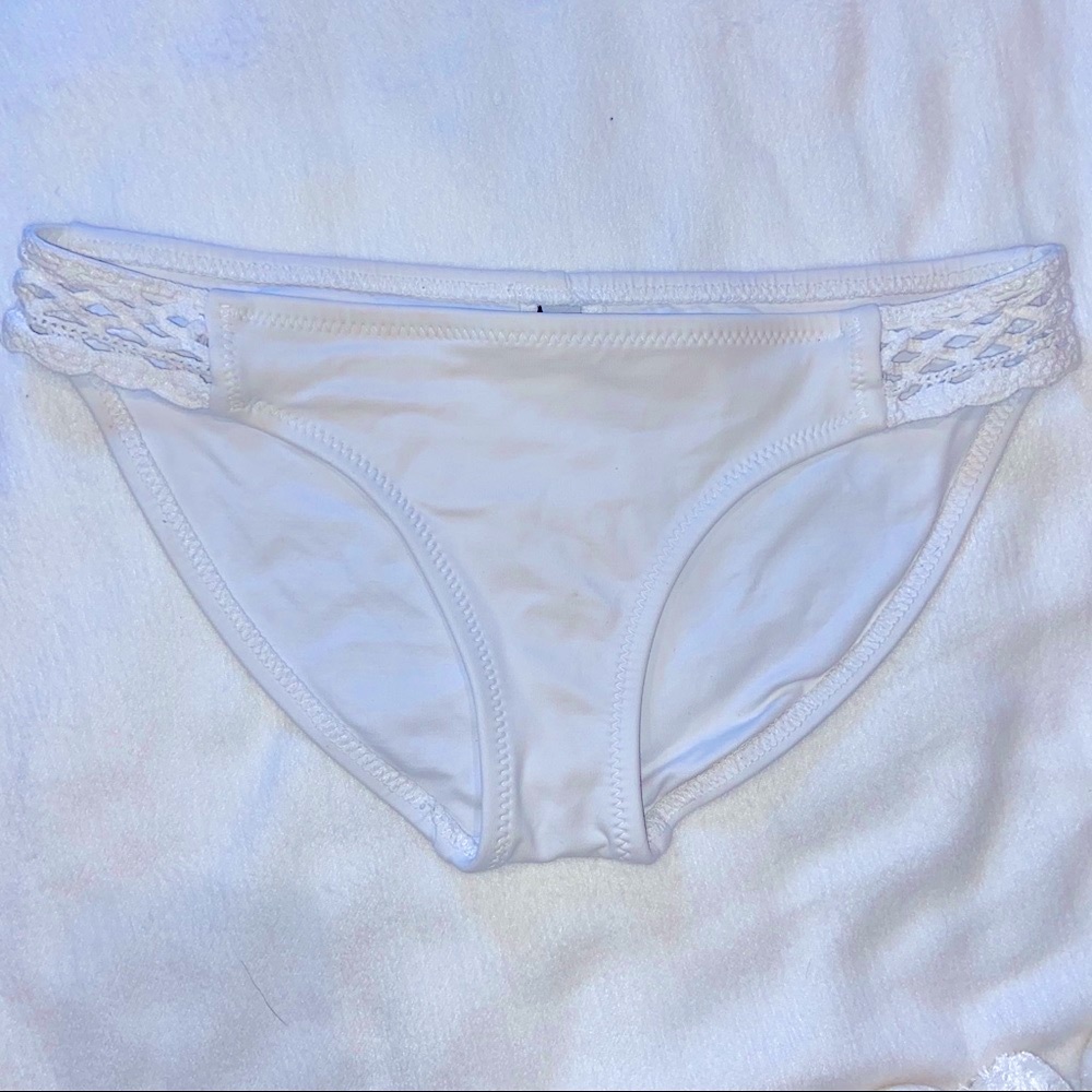 BECCA White Bikini Bottom w/ Crochet Detail